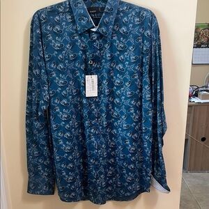 Men's Teal Floral Button-Down Shirt